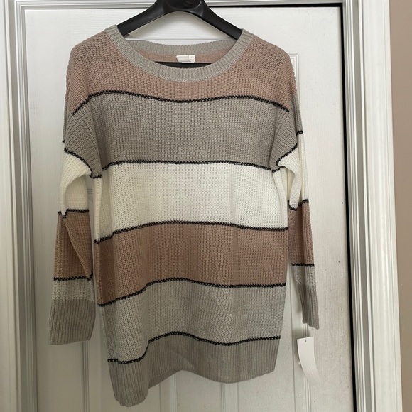 Ady P Striped Color Block Sweater Pink White Gray Cream Tan Size Large - Picture 5 of 9